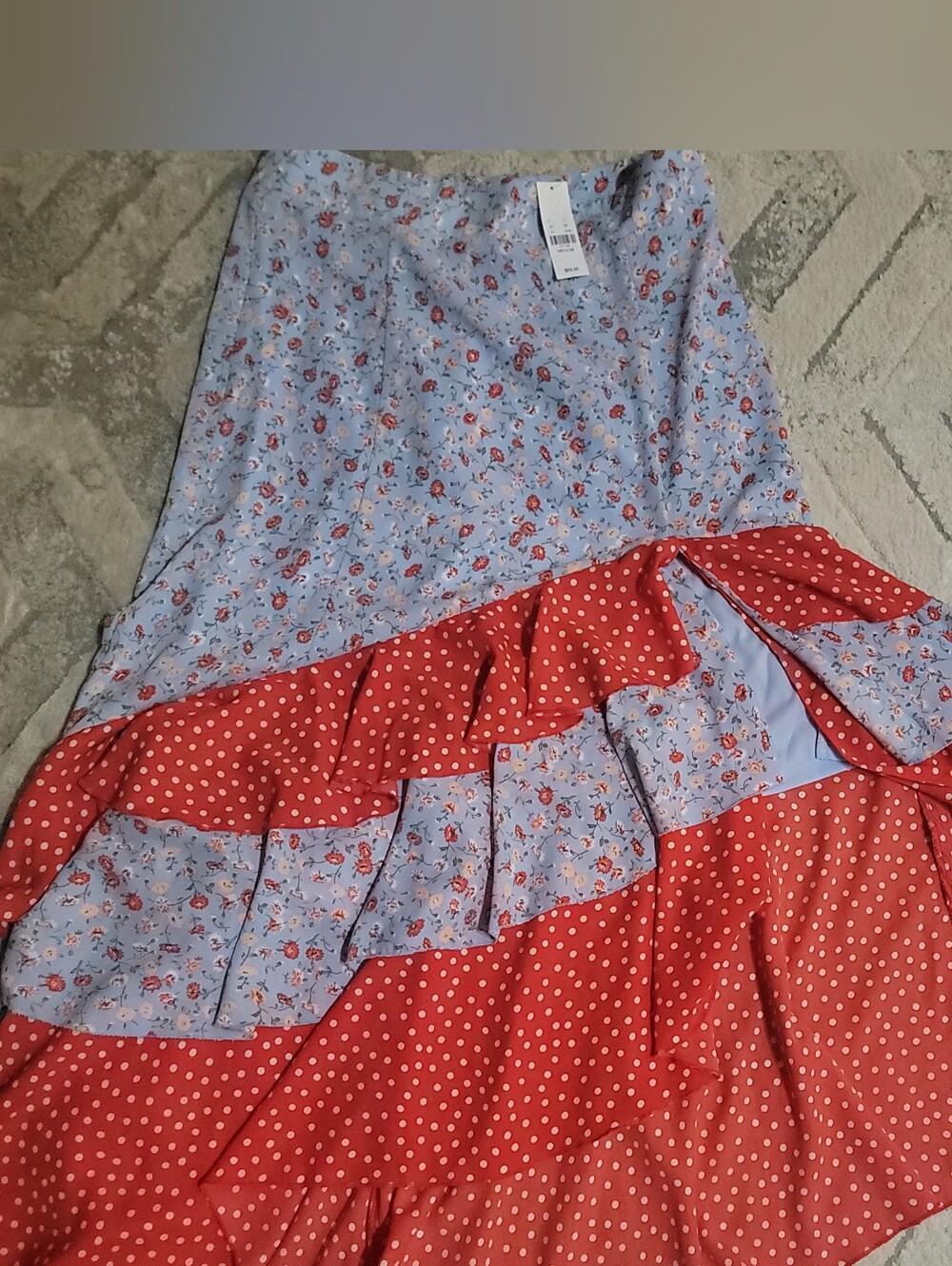 New York & Company Blue Floral and Red Polka Dot High-Low Skirt